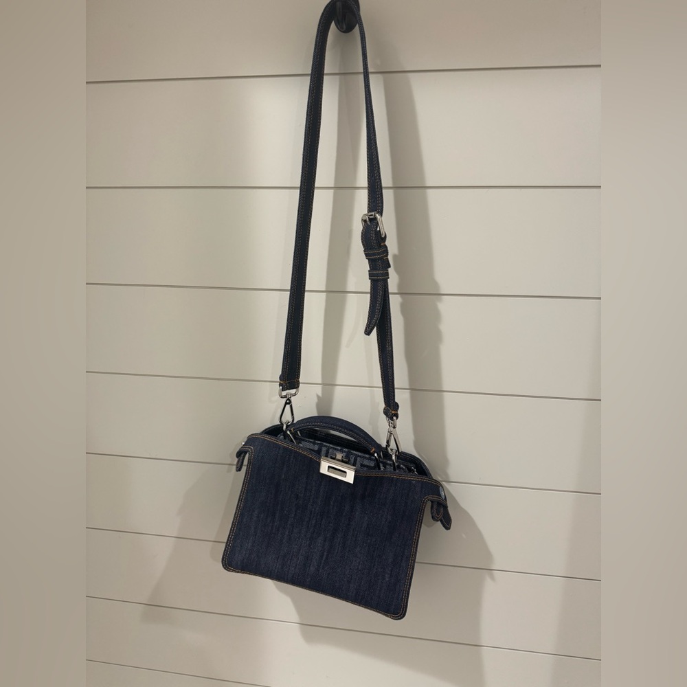 FENDI Peekaboo Iseeu Mini Denim Tote Bag In Blue - Picture 2 of 6